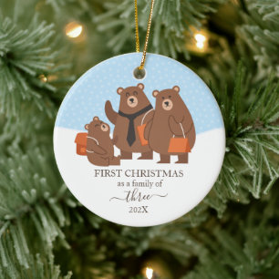 Ornamento De Cerâmica Primeiro Natal de Urso como uma Família de 3