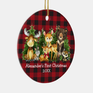 Ornamento De Cerâmica Primeiro Natal do Bebê Animais Veado PLAID Foto