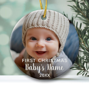 Ornamento De Cerâmica Primeiro Natal do Bebê - Caligrafia Moderna