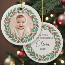 Primeiro Natal do Bebê com Verde de Eucalipto Foto