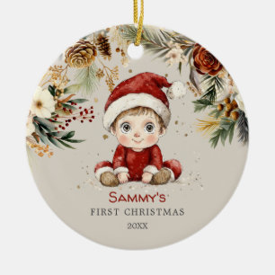 Ornamento De Cerâmica Primeiro Natal do Bebê Cute Personalizado
