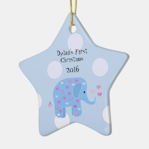 Ornamento De Cerâmica Primeiro Natal do Bebê Elefante Azul