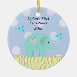 Ornamento De Cerâmica Primeiro Natal do Bebê Elefante Azul