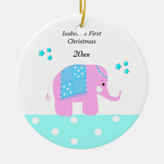 Ornamento De Cerâmica Primeiro Natal do Bebê Elefante Indiano Rosa