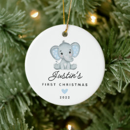 Ornamento De Cerâmica Primeiro Natal do Bebê Elefante Menino