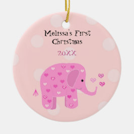 Ornamento De Cerâmica Primeiro Natal do Bebê Elefante Rosa