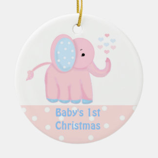 Ornamento De Cerâmica Primeiro Natal do Bebê Elefante Rosa Doce