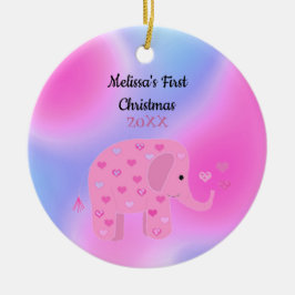 Ornamento De Cerâmica Primeiro Natal do Bebê Elefante Rosa e Azul