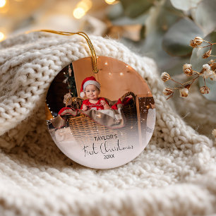 Ornamento De Cerâmica Primeiro Natal do Bebê Foto Personalizada