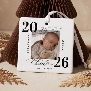 Ornamento De Cerâmica Primeiro Natal do Bebê Foto Personalizada com Letr