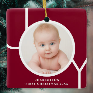 Ornamento De Cerâmica Primeiro Natal do Bebê Foto Personalizada Marrom