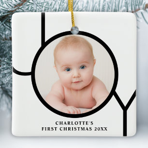 Ornamento De Cerâmica Primeiro Natal do Bebê Foto Personalizada Preto Br