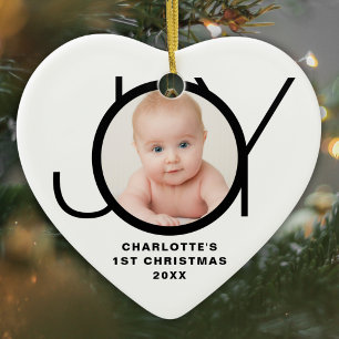 Ornamento De Cerâmica Primeiro Natal do Bebê Foto Personalizada Preto Br