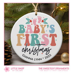 Ornamento De Cerâmica Primeiro Natal do Bebê Foto Personalizável