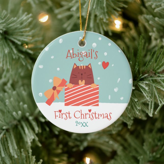 Ornamento De Cerâmica Primeiro Natal do Bebê - Gato Bebê Bonito (Árvore)