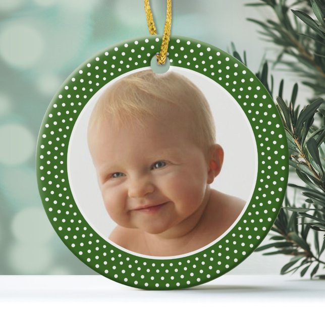 Ornamento De Cerâmica Primeiro Natal do Bebê - IMAGEM DE FOTO (Personalized Christmas Photo Ornament)