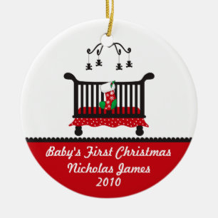 Ornamento De Cerâmica Primeiro Natal do bebê - meia da ucha e do Natal