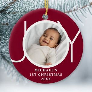 Ornamento De Cerâmica Primeiro Natal do Bebê Menino Personalizado Foto A