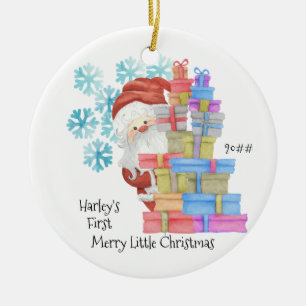 Ornamento De Cerâmica Primeiro Natal do Bebê Papai Noel e Presentes Foto