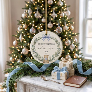 Ornamento De Cerâmica Primeiro Natal do Bebê Personalizado