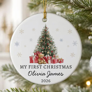 Ornamento De Cerâmica Primeiro Natal do Bebê Personalizado