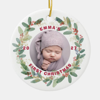 Ornamento De Cerâmica Primeiro Natal do Bebê Personalizado