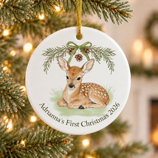 Ornamento De Cerâmica Primeiro Natal do Bebê Personalizado 2026 Floresta
