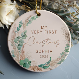 Ornamento De Cerâmica Primeiro Natal do Bebê Personalizado Boho