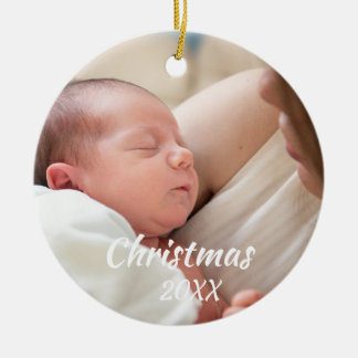 Ornamento De Cerâmica Primeiro Natal do Bebê Personalizado com 2 Fotos -