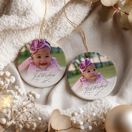 Ornamento De Cerâmica Primeiro Natal do Bebê Personalizado com 2 Fotos