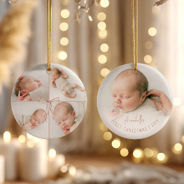 Ornamento De Cerâmica Primeiro Natal do Bebê Personalizado com 5 Fotos e