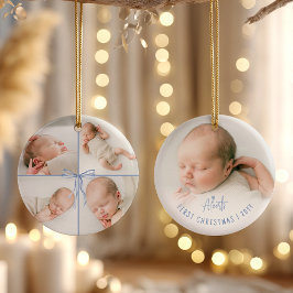 Ornamento De Cerâmica Primeiro Natal do Bebê Personalizado com 5 Fotos e