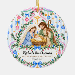 Ornamento De Cerâmica Primeiro Natal do Bebê Personalizado com a Nativid