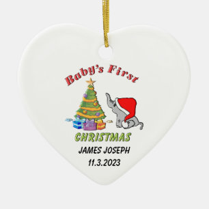 Ornamento De Cerâmica Primeiro Natal do Bebê Personalizado com Elefante