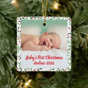 Ornamento De Cerâmica Primeiro Natal do bebê personalizado com foto e no