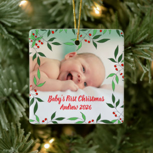 Ornamento De Cerâmica Primeiro Natal do bebê personalizado com foto e no