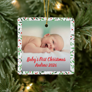 Ornamento De Cerâmica Primeiro Natal do bebê personalizado com foto e no