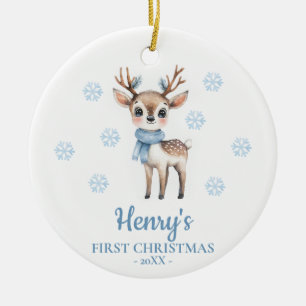 Ornamento De Cerâmica Primeiro Natal do Bebê Personalizado com Veado