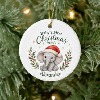 Ornamento De Cerâmica Primeiro Natal do Bebê Personalizado "Elefante"
