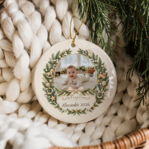 Ornamento De Cerâmica Primeiro Natal do Bebê Personalizado Foto