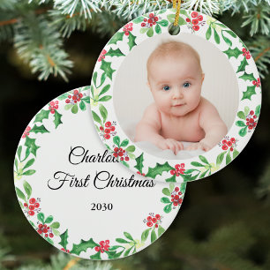 Ornamento De Cerâmica Primeiro Natal do Bebê Personalizado Foto