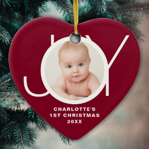 Ornamento De Cerâmica Primeiro Natal do Bebê Personalizado Foto Alegria
