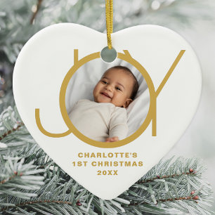 Ornamento De Cerâmica Primeiro Natal do Bebê Personalizado Foto Dourado