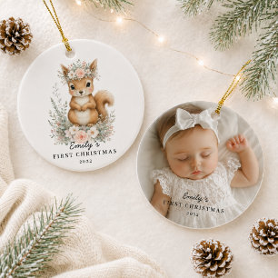 Ornamento De Cerâmica Primeiro Natal do Bebê Personalizado Foto Esquilo