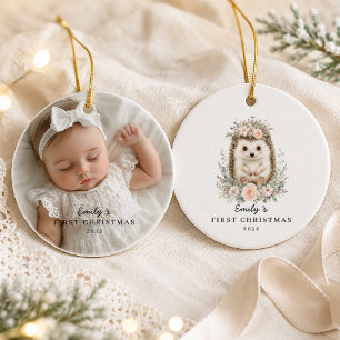Ornamento De Cerâmica Primeiro Natal do Bebê Personalizado Foto Ourigo