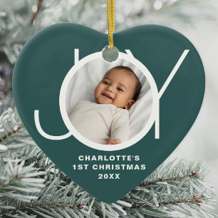 Ornamento De Cerâmica Primeiro Natal do Bebê Personalizado Foto Verde