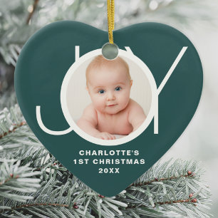 Ornamento De Cerâmica Primeiro Natal do Bebê Personalizado Foto Verde