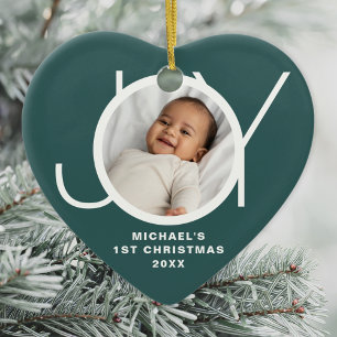Ornamento De Cerâmica Primeiro Natal do Bebê Personalizado Foto Verde