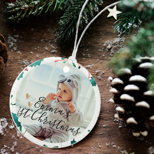 Ornamento De Cerâmica Primeiro Natal do Bebê Personalizado   Natal