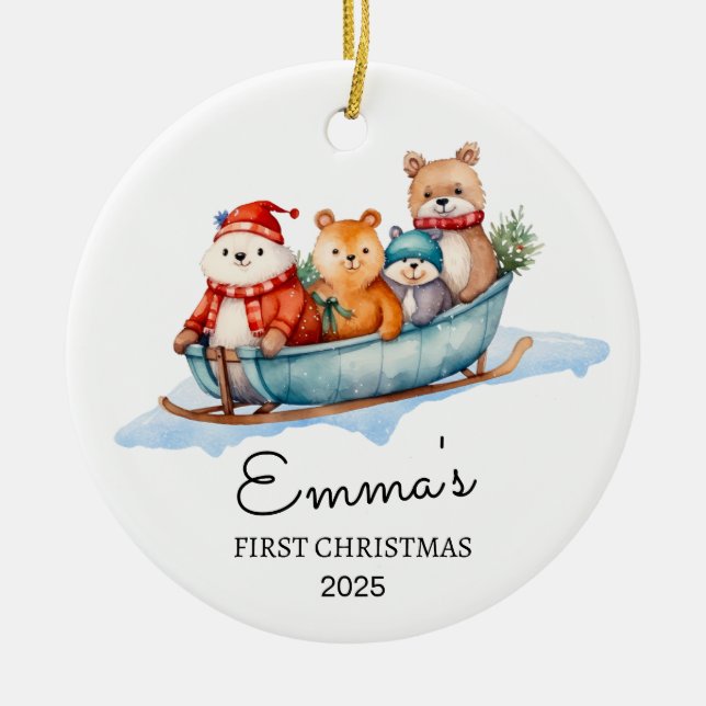 Ornamento De Cerâmica Primeiro Natal do Bebê Personalizado, Presente de  (Frente)